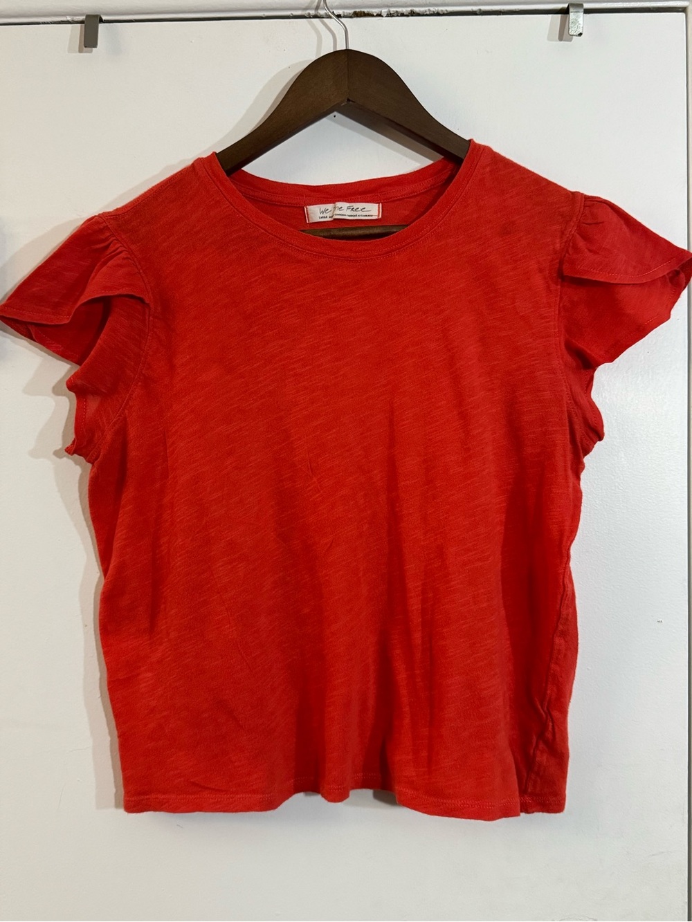 We The Free Red Ruffle Sleeve Short Sleeve Tee